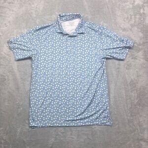 Straight Down Polo Shirt Mens Medium Blue Whiskey Bottle Glass Performance Golf